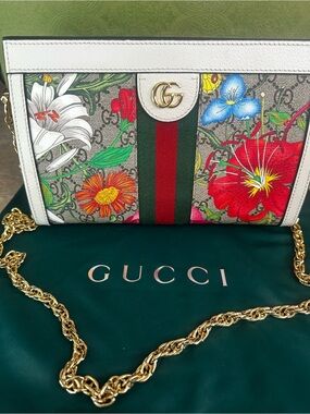 Gucci Floral GG Supreme Shoulder Bag in White, Red, Green, Blue, Yellow
